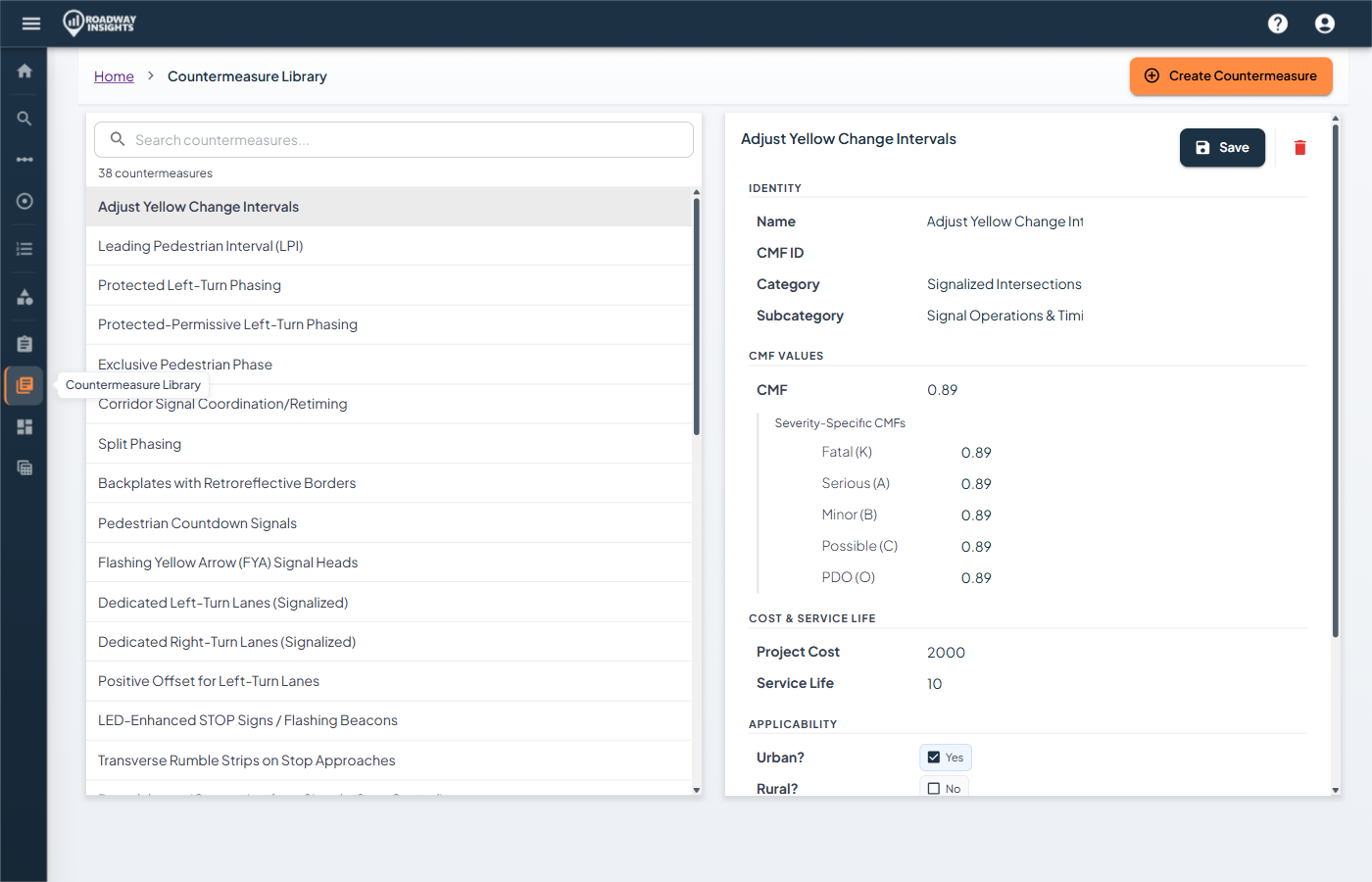 Countermeasure library with CMF values