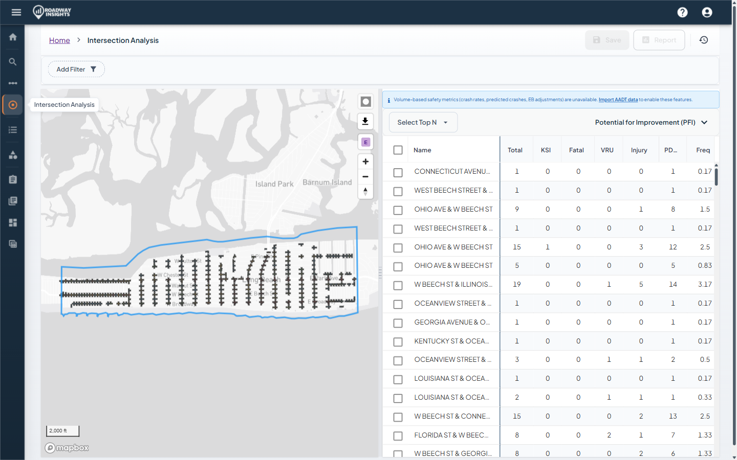 Intersection analysis showing risk scoring and heatmap
